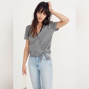 Madewell Short-Sleeve Wrap Top in Gingham Check